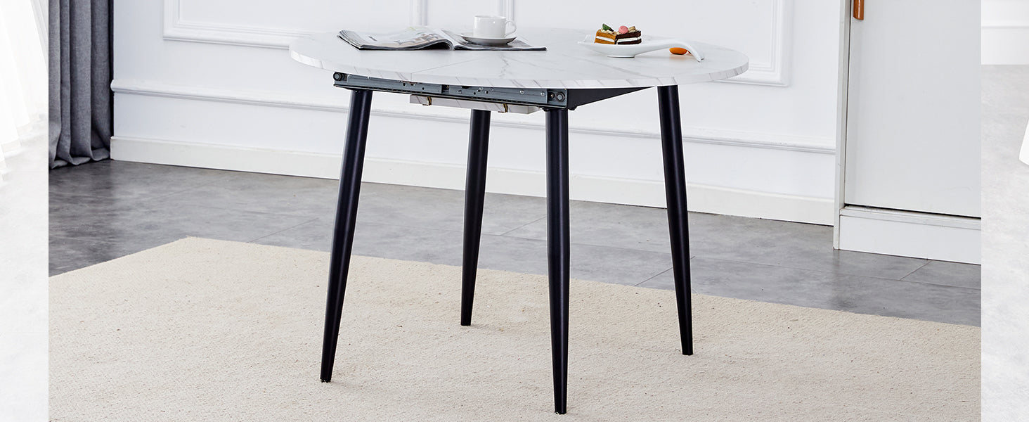 With A Clever Retractable Mechanism, The Mdf Table Top And Black Metal Legs And Has A Smooth And Delicate Surface. The Unique Look Creates The Sleekof A Modern Home. White Mdf Metal