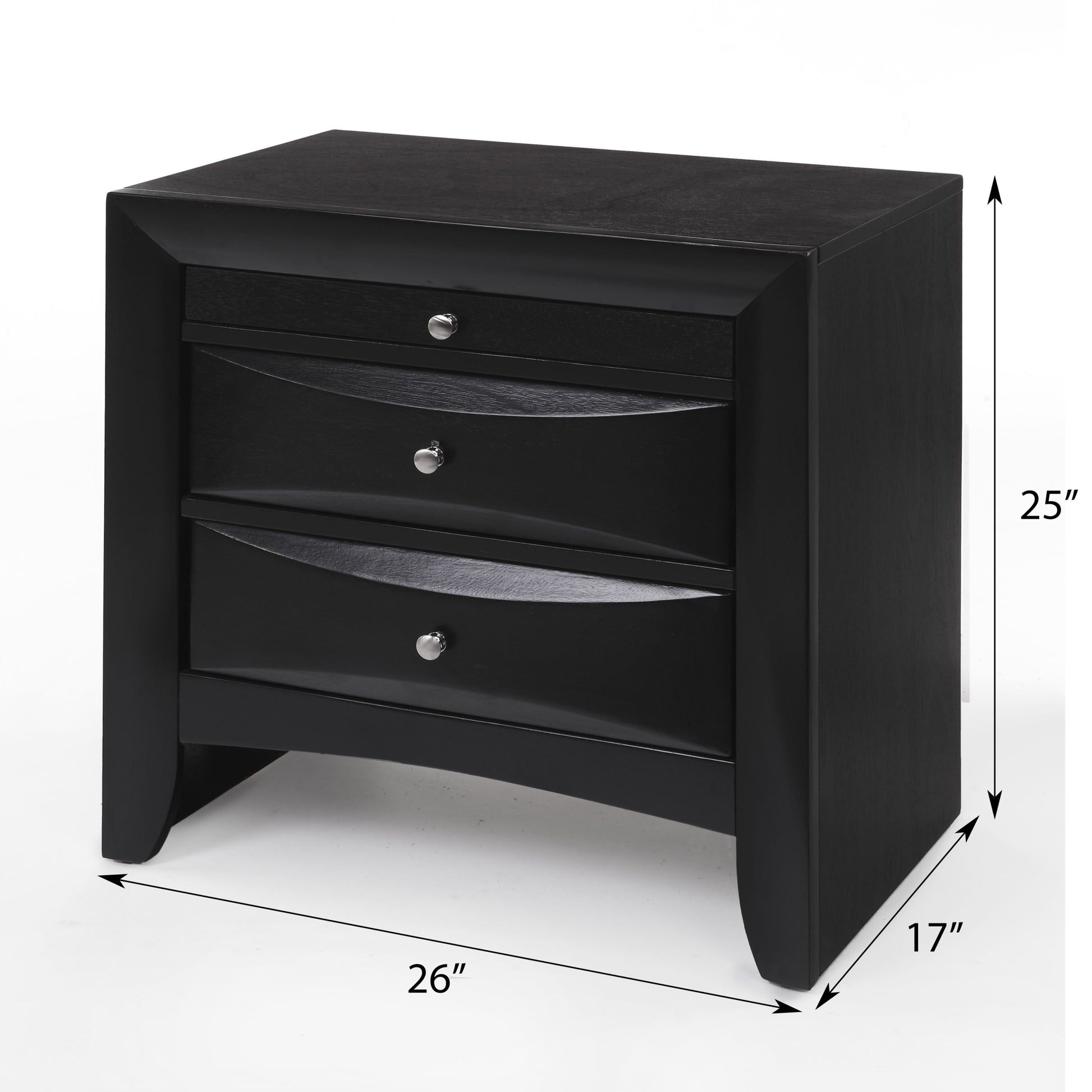 Black 2 Drawer Nightstand With Tray Black 3 Drawers Bedroom Rectangle Contemporary Felt Lined Drawers Black Solid Wood Mdf