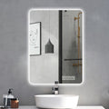 23.6X31.5Inch No Frame With Lamp Round Corner Bathroom Mirror Silver Modern Glass