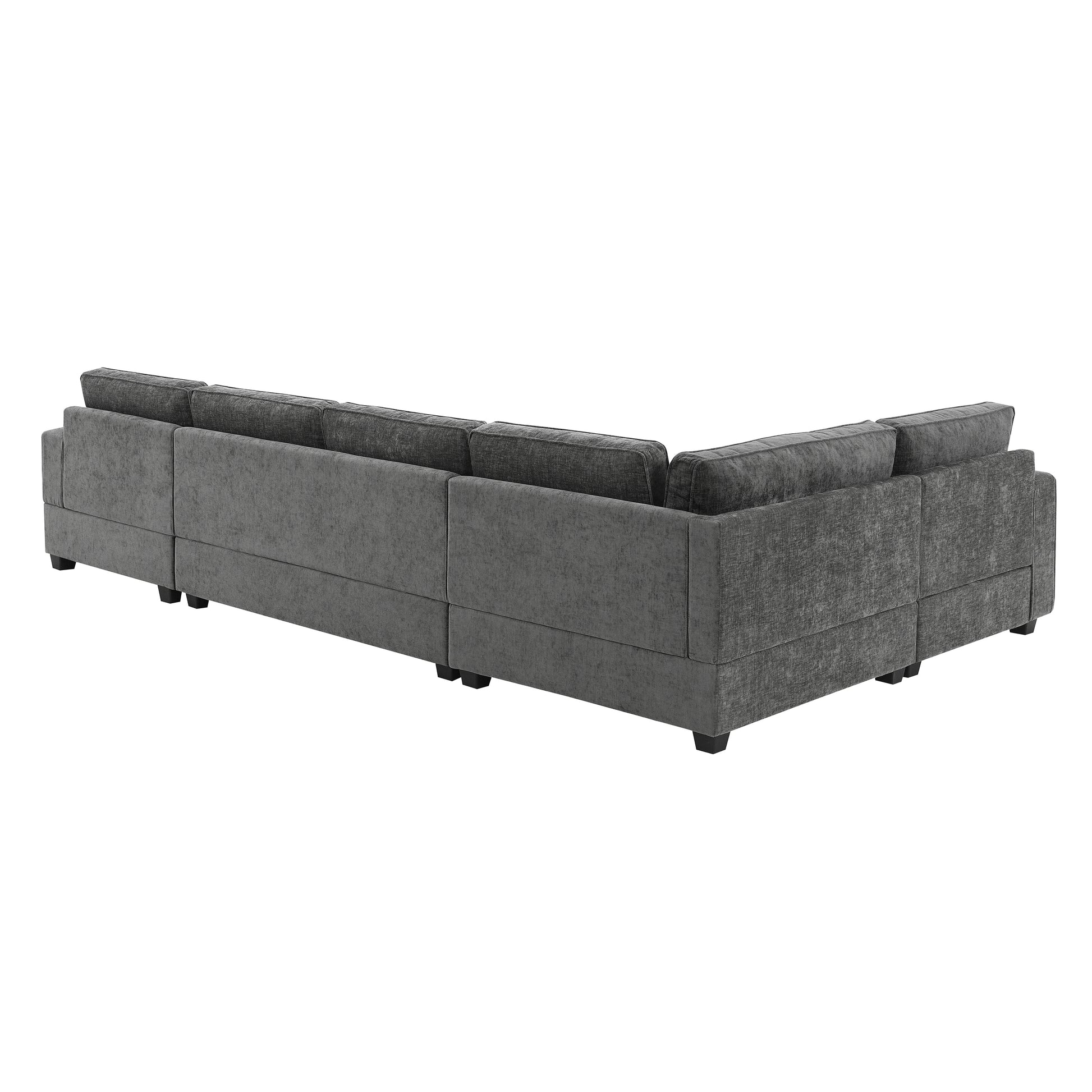 119*67" U Shaped Sectional Sofa,6 Seat Chenille Couch Set With Oversized Chaise Lounge,Irregular Corner,Deep Seat Comfy Sofa With Cup Holders For Living Room,Apartment,2 Colors Dark Gray Chenille 6