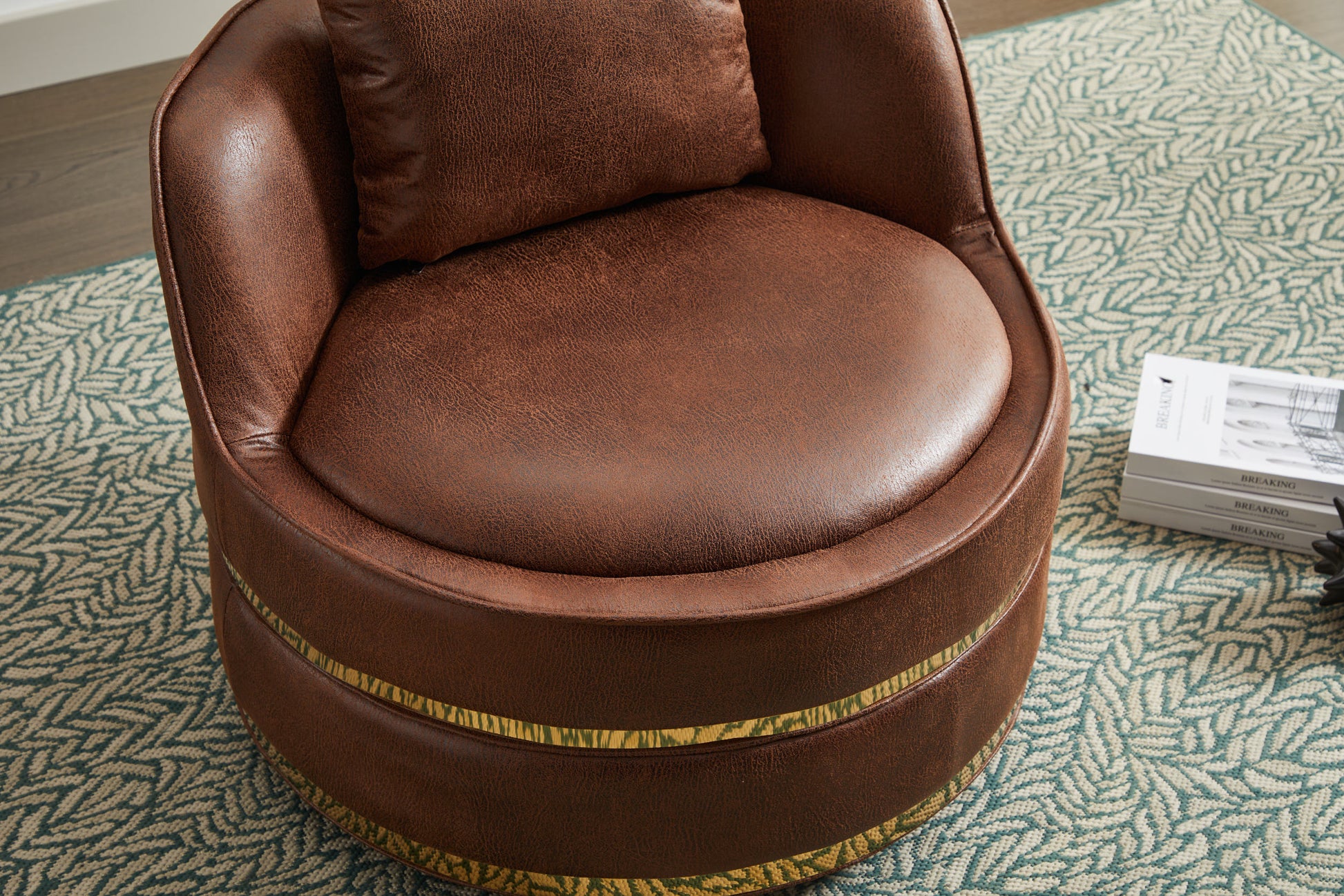 Swivel Chair, 360 Swivel Accent Chair, Barrel Chair For Living Room Bedroom Brown Fabric