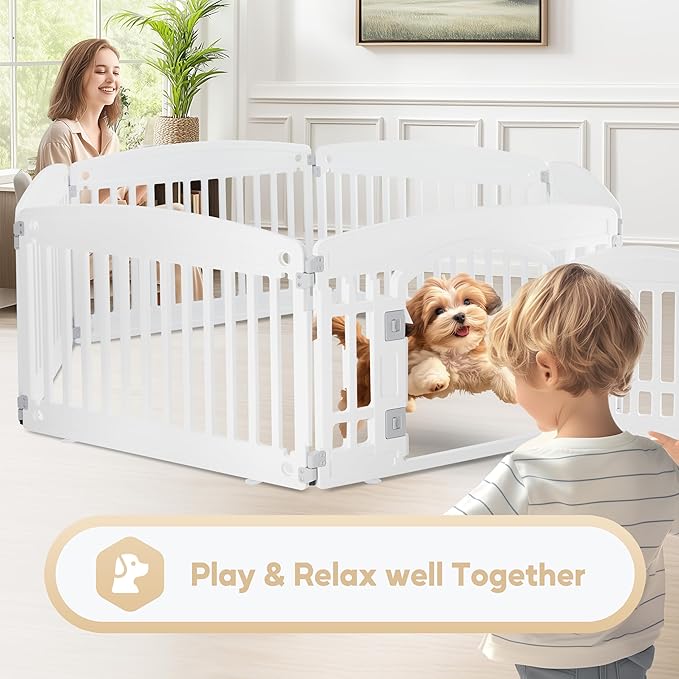 Dog Playpen, 24" Exercise 6 Panel Pet Playpen With Door, Safe And Secure, Folding And Portable Puppy Playpen For Puppies And Small Dogs, White White Plastic