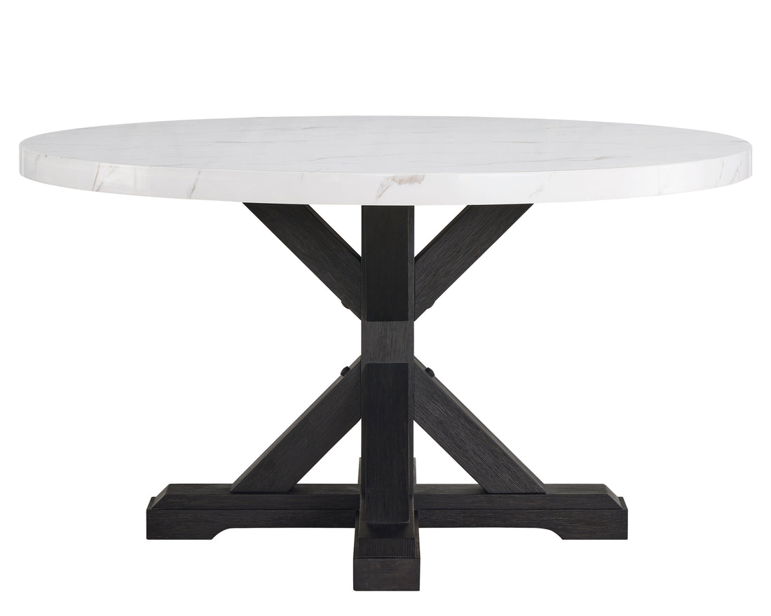 1Pc Transitional Modern Formal Dining Table White Round Faux Marble Table Top Black Finish Legs Wooden Dining Room Furniture White Seats 4 Dining Room Contemporary,Farmhouse,Transitional Round Artificial Marble