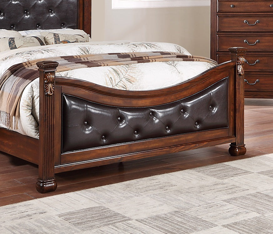 Formal Traditional Dark Cherry 1Pc Eastern King Size Bed Tufted Faux Leather Headboard Footboard Bedframe Box Spring Required King Cherry Wood Bedroom American Traditional,Classic,Contemporary,Luxury,Traditional Pine Bed Frame Faux Leather Faux Leather