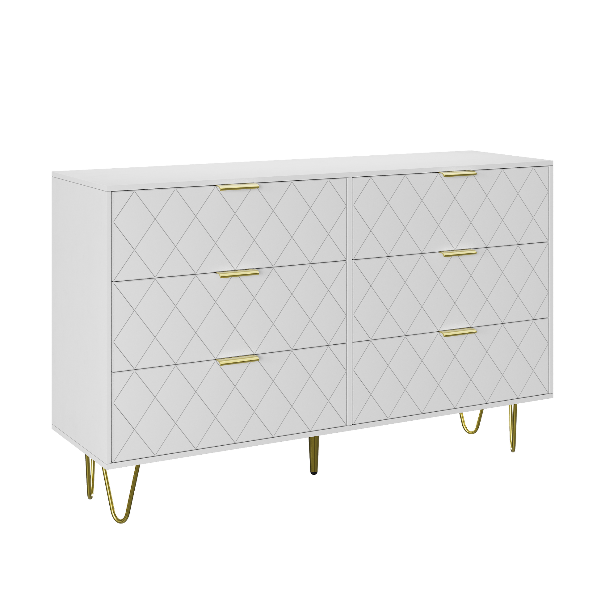 Modern White 6 Drawers For Bedroom,Big Size Wooden Drawers With Gold Handles, Chest Dresser With Deep Drawers For Living Room White Mdf