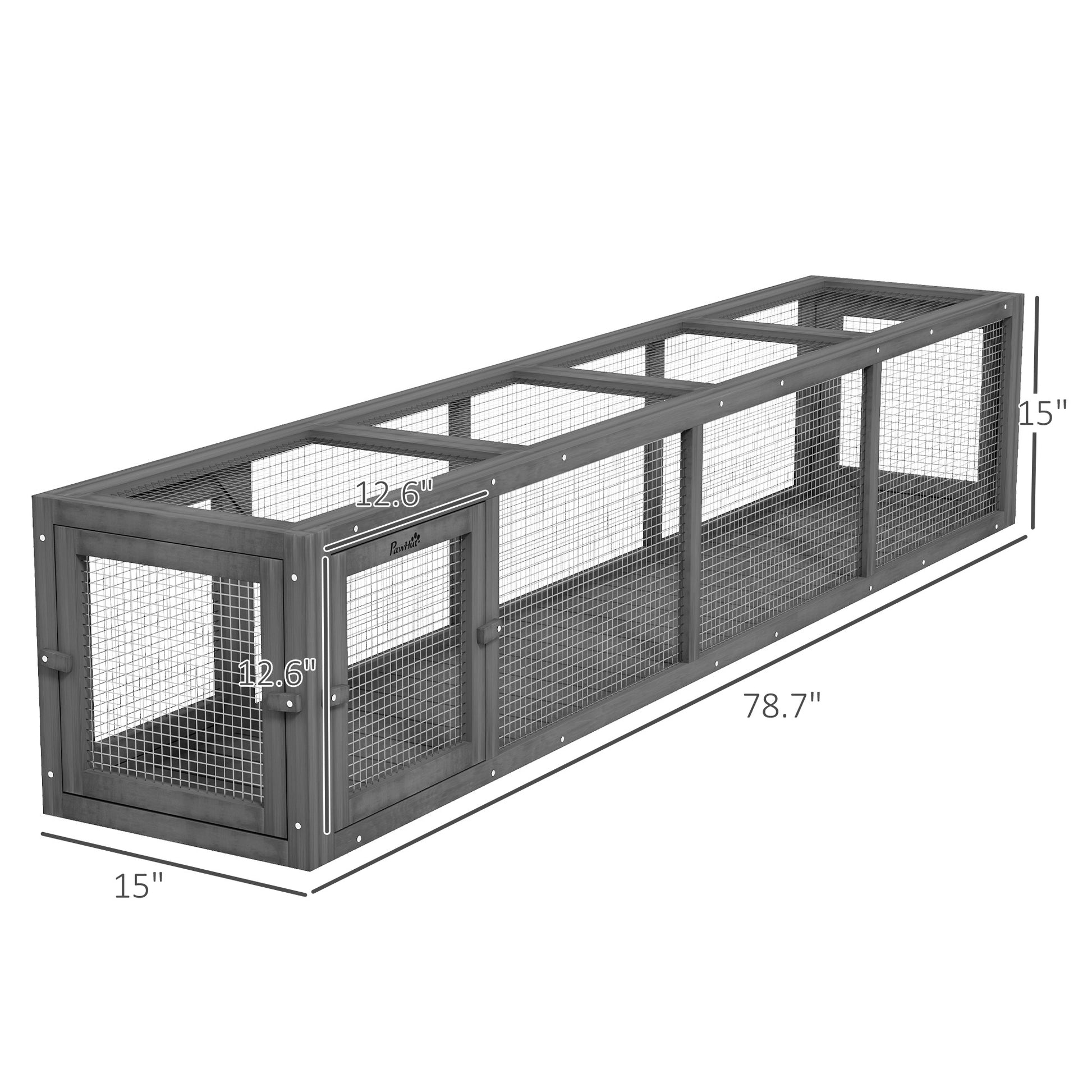 Pawhut Outdoor Cat Tunnel With Extendable Design, 79" L Wooden Cat Run With Weather Protection, Connecting Inside And Outside, For Deck Patios, Balconies, Dark Gray Grey Black Wood