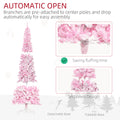 Homcom 7.5Ft Prelit Snow Flocked Artificial Christmas Tree With Pencil Shape, Pine Realistic Branches, Warm White Led Lights, Auto Open, Pink And White Pink Plastic