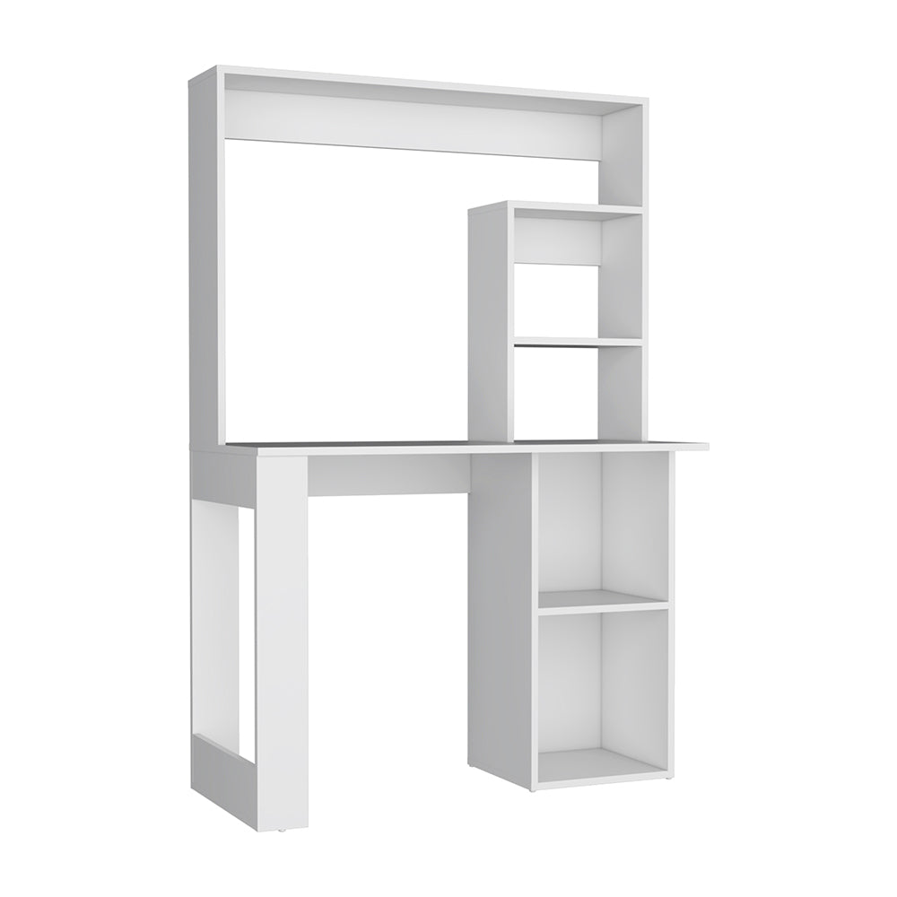 Maine Desk With Hutch And Shelves White Computer Desk Office Modern Freestanding Rectangular Shelves Desk Rectangular Particle Board Engineered Wood