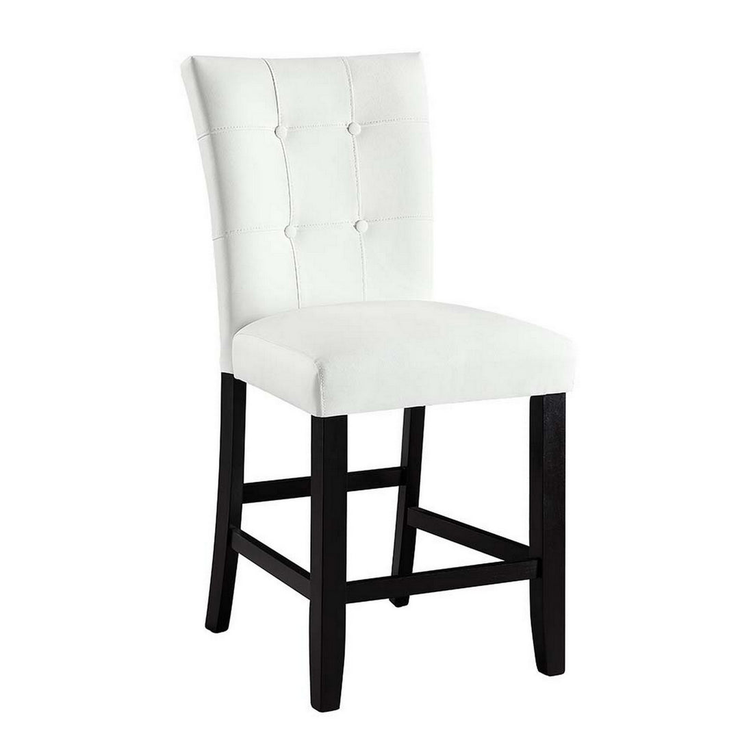 Nok 25 Inch Counter Chair, Set Of 2, Button Tufted Back, White, Black White Wood