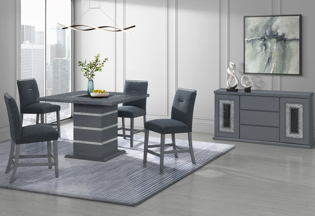 Ariya 5Pc Dark Gray Bar Table And Bar Stool Set Gray Wood Dining Room Fixed Table Square Dining Table With Chair Upholstered Chair Wood Grey Solid Back Seats 4 Contemporary Pedestal Rubber Wood