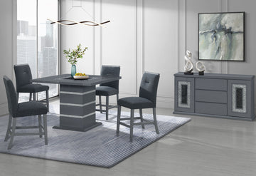 Ariya 5Pc Dark Gray Bar Table And Bar Stool Set Gray Wood Dining Room Fixed Table Square Dining Table With Chair Upholstered Chair Wood Grey Solid Back Seats 4 Contemporary Pedestal Rubber Wood