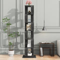 6 Tier Rotating Bookshelf, Floor Rack Simple Bookcase With Acrylic Plate Student Multi Function Creative Bookshelf For Living Room With Anti Toppling Base Black Particle Board