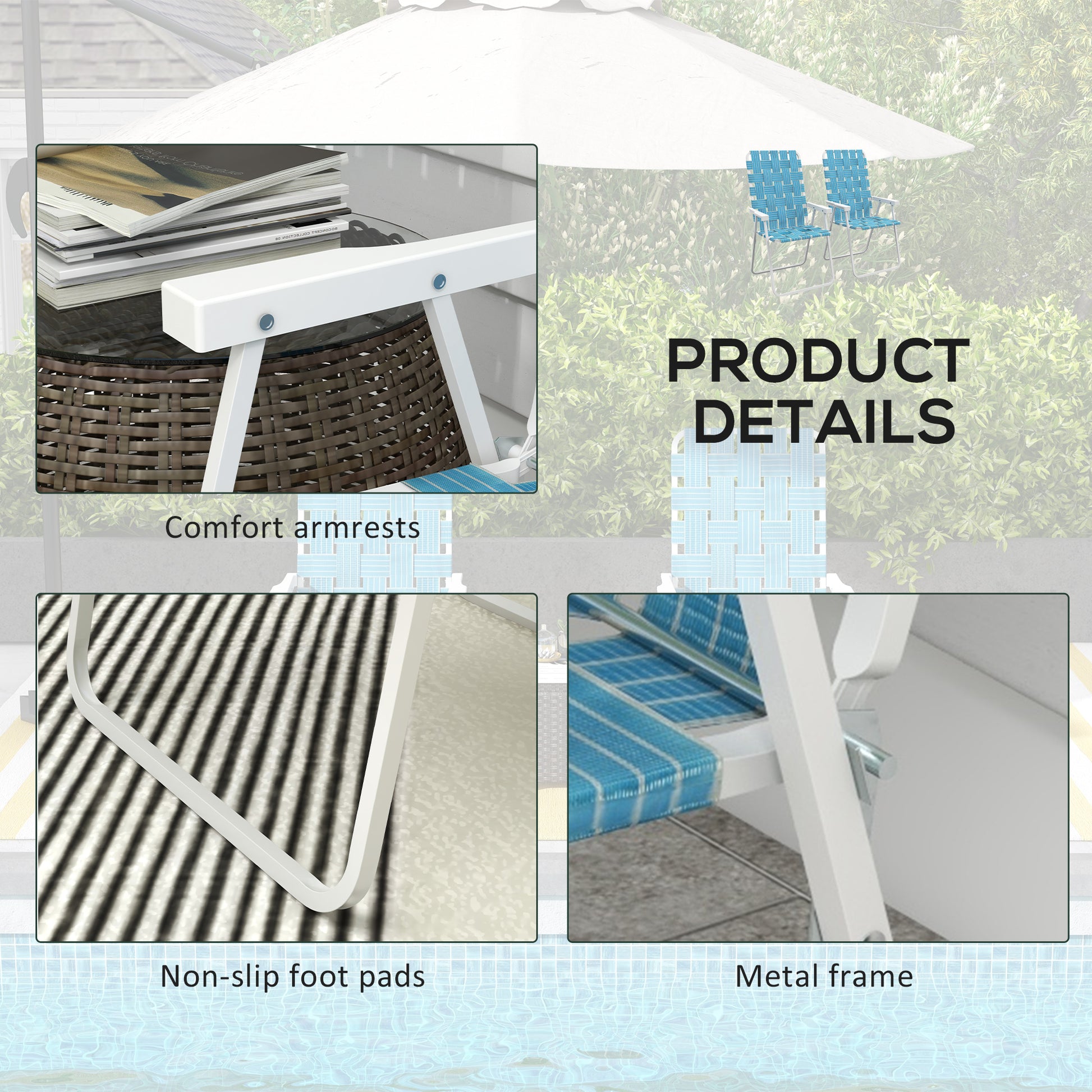 Outsunny Set Of 2 Patio Folding Chairs, Classic Outdoor Camping Chairs, Portable Lawn Chairs For Camping, Garden, Pool, Beach, Backyard W Armrests, Blue Blue Steel