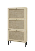 Rattan 3 Door Shoe Rack, Freestanding Modern Shoe Storage Cabinet, For Entryway Natural Particle Board