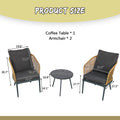 Outdoor Wicker Chairs And Table Bistro Conversation Furniture Set, 3 Pieces For Porch, Balcony, Deck, Patio, Backyard, Natural Color Gray Aluminum