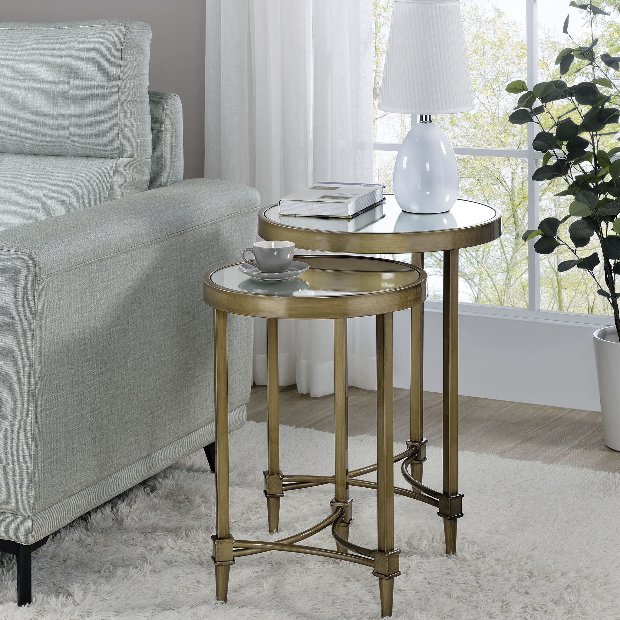 Aditya Nesting End Table, Mirror & Antique Brass Finish Lv02596 Antique Brass Metal