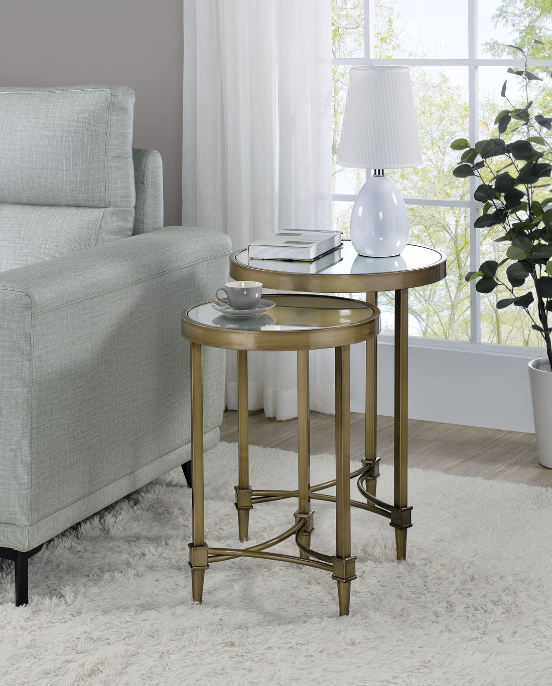 Aditya Nesting End Table, Mirror & Antique Brass Finish Lv02596 Antique Brass Metal