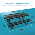 6 Ft. Rectangular Outdoor Steel Picnic Table With Umbrella Pole In Black Black Carbon Steel