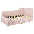 Twin Size L Shaped Corduroy Daybed,Upholstered Bed Frame With 2 Storage Drawers,Pink Twin Pink Wood Fabric