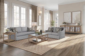 Loveseat With Skirt And Reversable Cushions And 2 Pillows Light Gray Upholstered