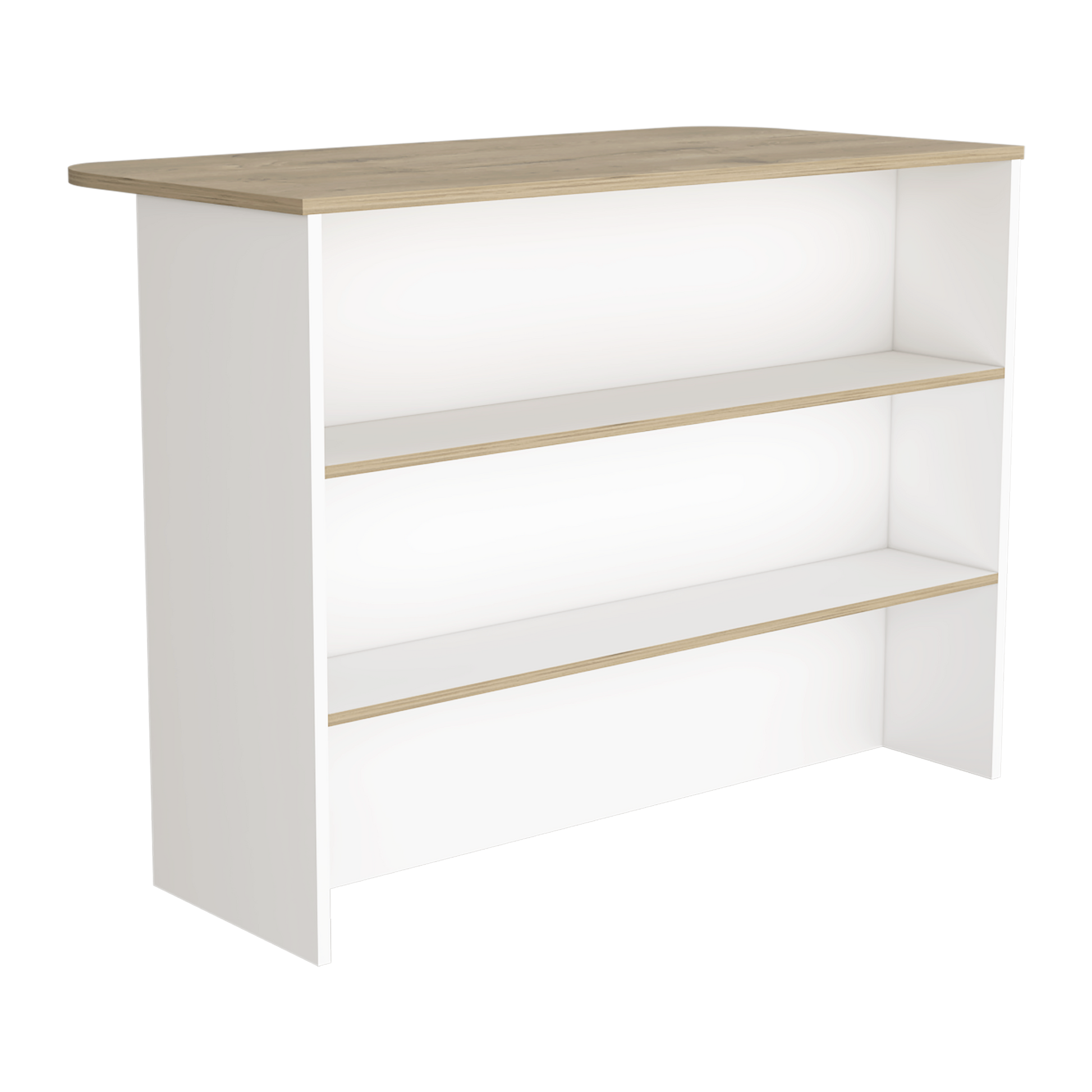 Fendi Kitchen Island With Large Workstation And 2 Tier Shelf White Light Pine White Light Oak Kitchen Modern Rectangular Stationary Kitchen Islands Particle Board Medium 40 55In