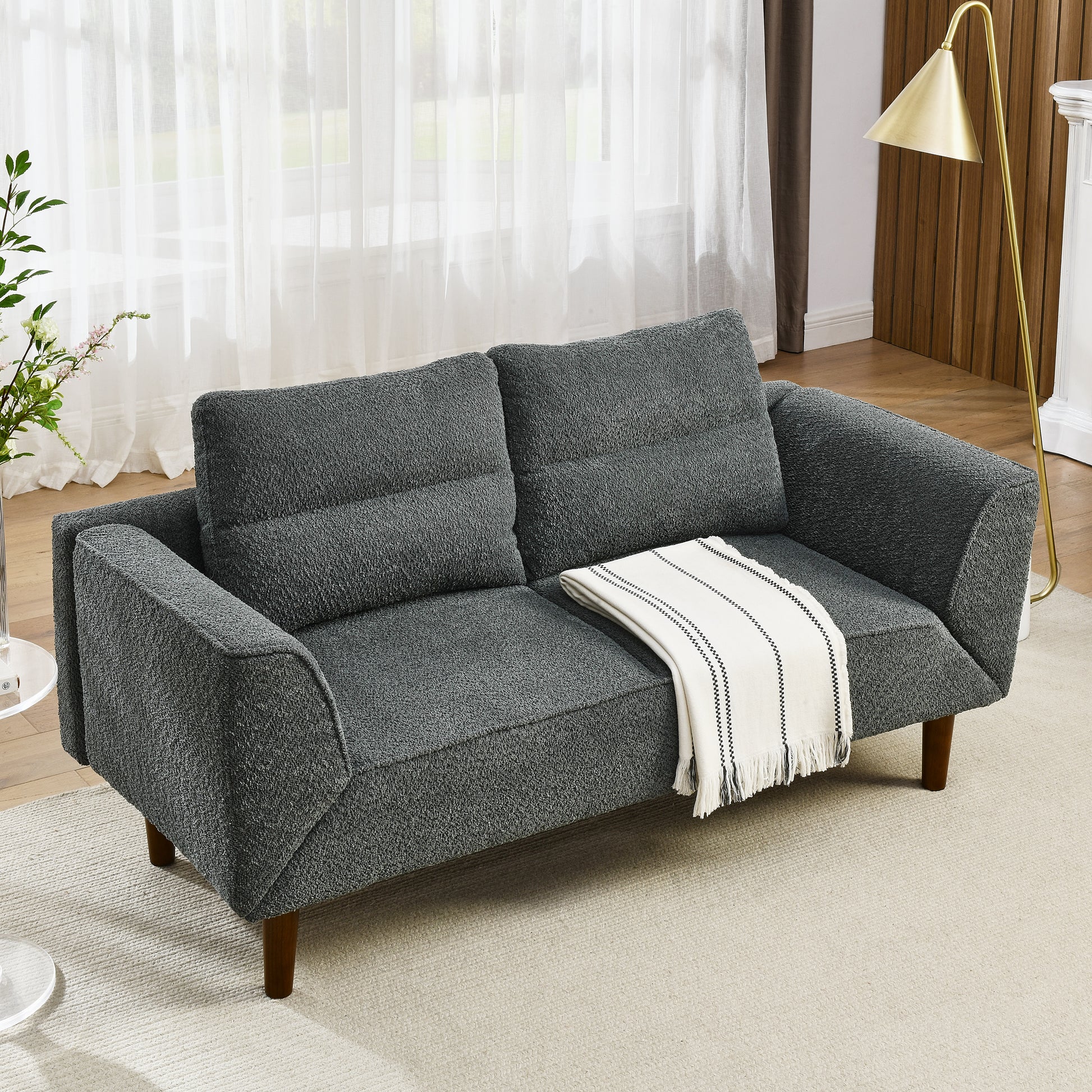 Convertible Futon Sofa Bed, Comfy Loveseat Sleeper Sofa With Adjustable Armrest, Strengthen Wood, Thick Padded Cushion, Small 2 Seater Couch For Living Room, Bedroom, Grey Grey Foam 2 Seat