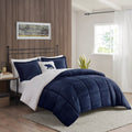 Plush To Sherpa Down Alternative Comforter Set King Navy Ivory Polyester