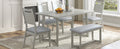 Farmhouse 6 Piece Wood Dining Table Set With 4 Upholstered Chairs And Bench, Gray Gray Wood Dining Room Bench Seating Rubberwood Rectangular Dining Table With Chair And Bench Upholstered Chair Wood Gray Solid Back Seats 6 Farmhouse Trestle Foam Solid