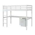 Twin Loft Wood Bed With Under Bed, Built In Desk, A Storage Cabinet Of 2 Drawers, Guardrails, Ladder,White Twin White Pine