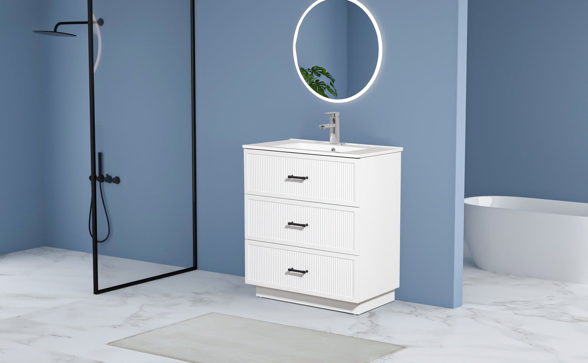 30 Inch Bathroom Vanity With Ceramic Sink Combo Set, Modern Freestanding Bathroom Storage Cabinet With 2 Drawers, Floor Standing Bath Vanity, White White Mdf