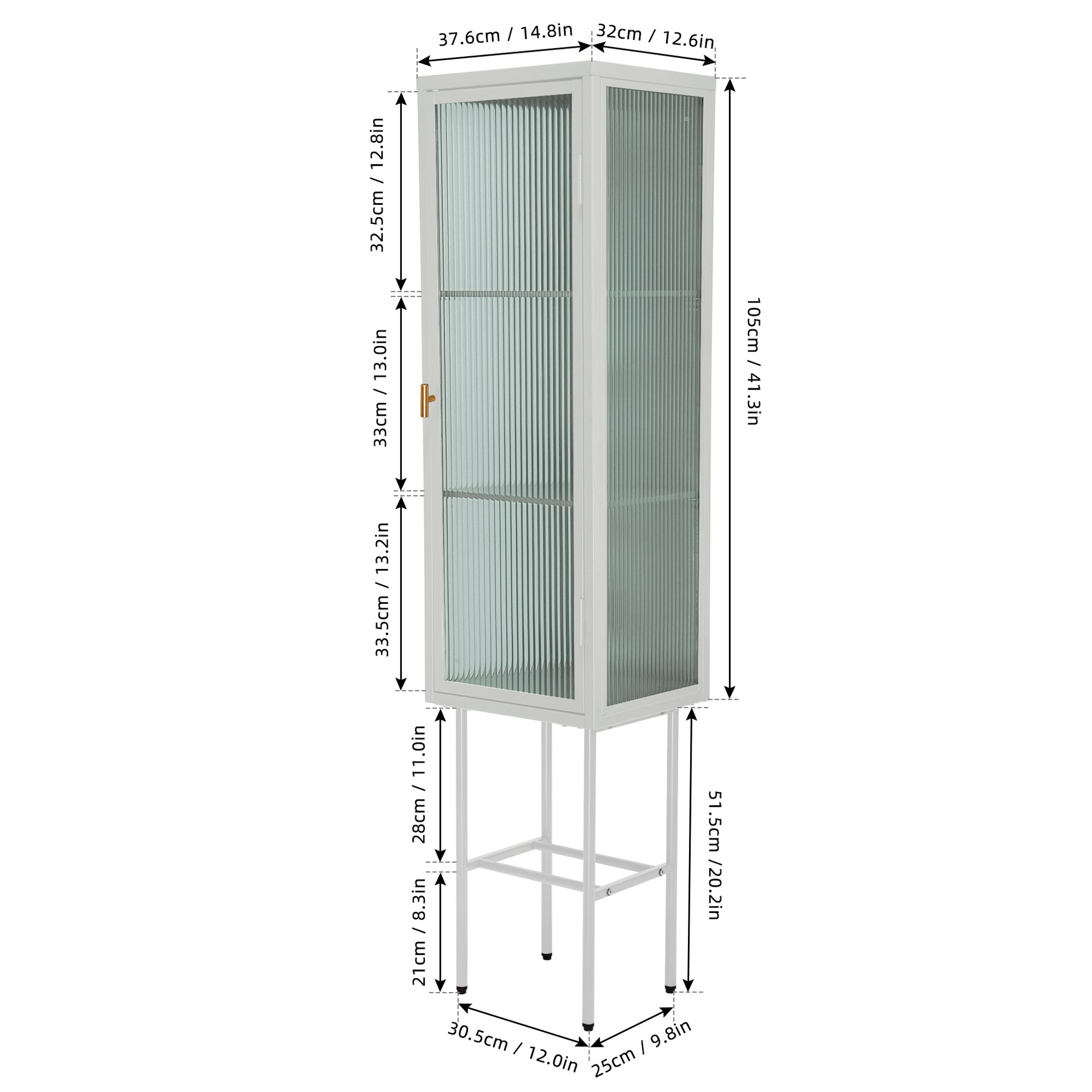 Retro Style Freestanding Metal Tall Display Cupboard With Glass Door And Three Detachable Shelves For Office, Living Room, Kitchen Console Sideboard,Bedside Entryway White Old Sku:W68751717 Cream White Steel