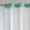 Total Blackout Metallic Print Grommet Top Curtain Panel Only 1 Pc Panel Aqua Silver Microfiber