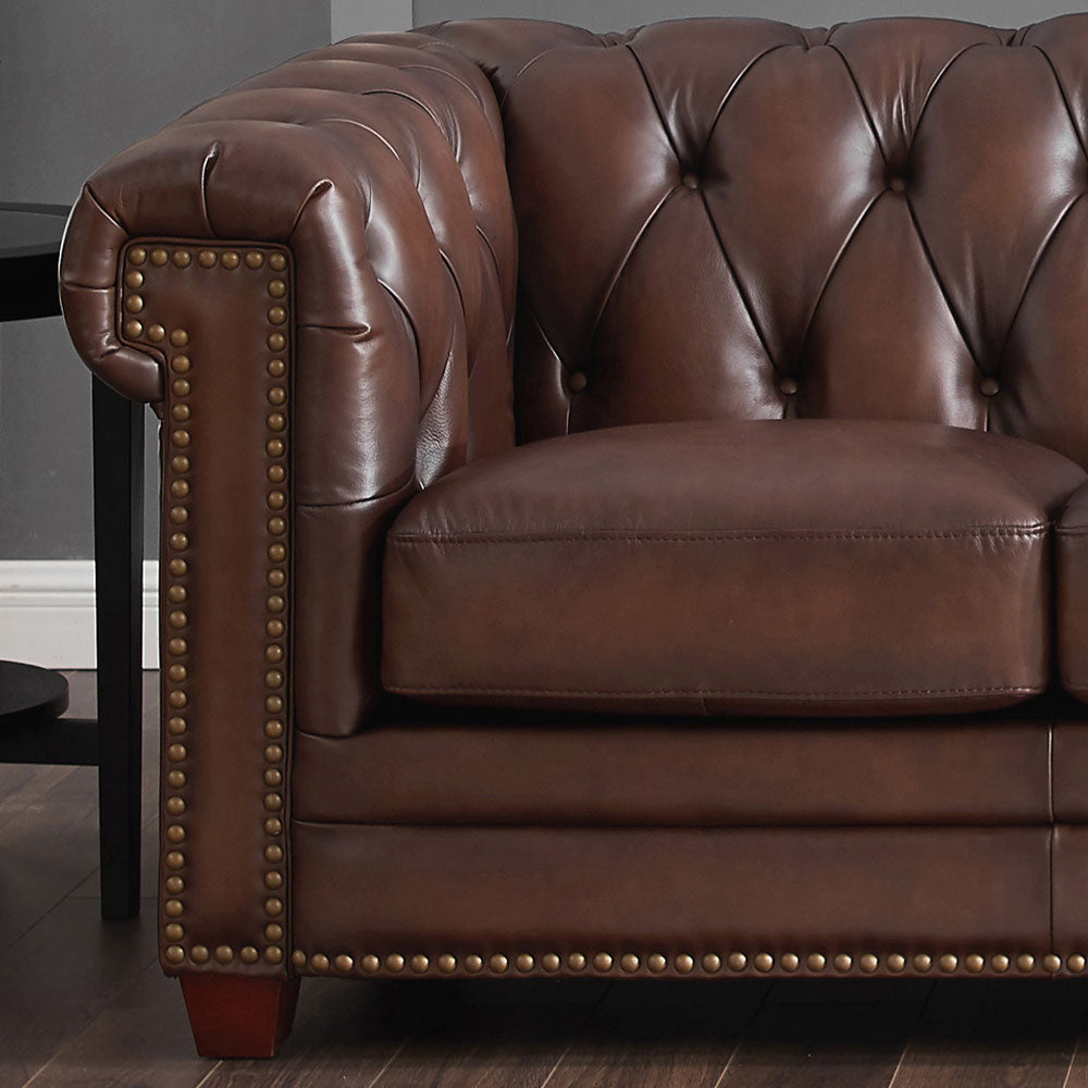 Stanwood Leather Sofa Caramel Down Filling Genuine Leather 3 Seat