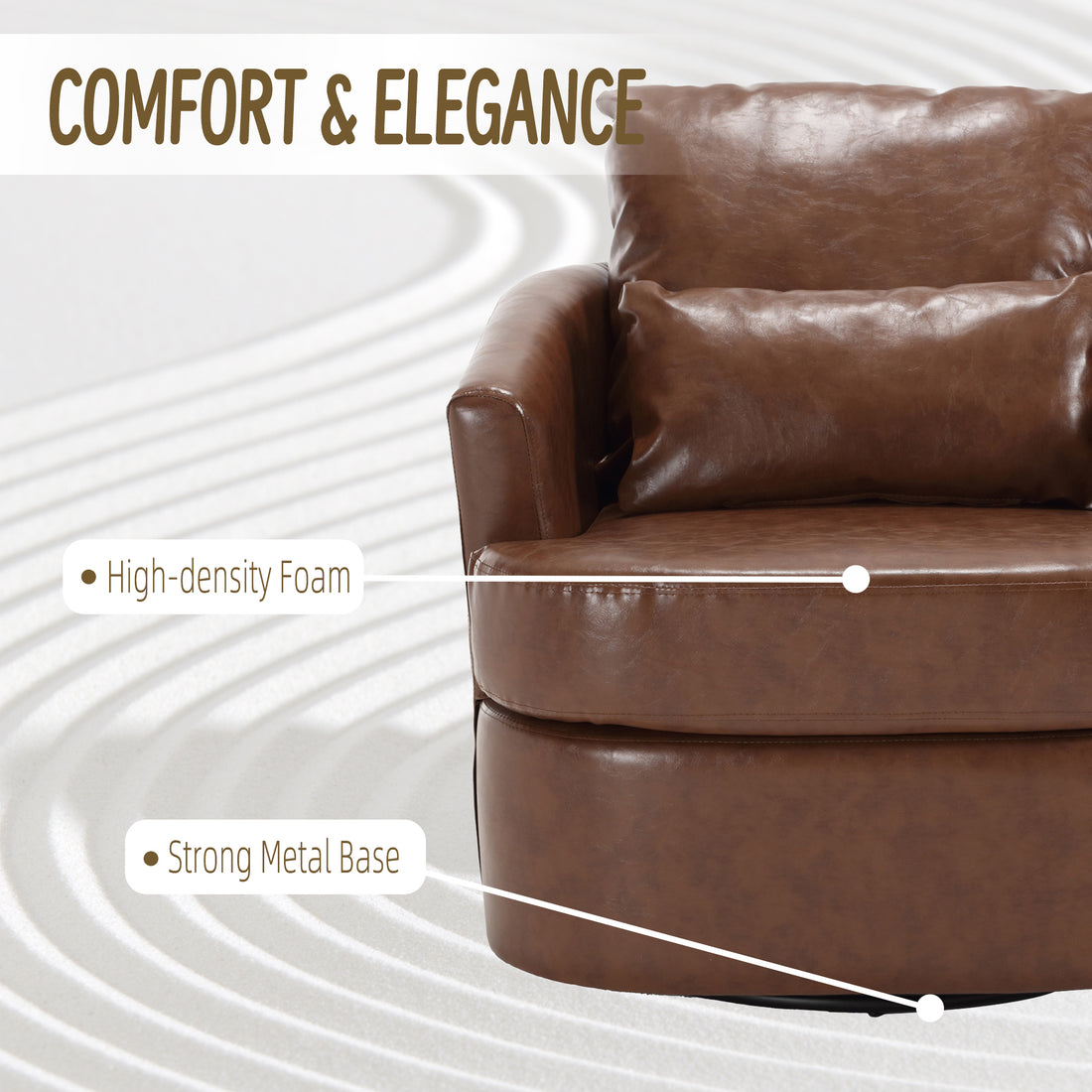 Coolmore Swivel Barrel Chair, Comfy Round Accent Sofa Chair For Living Room, 360 Degree Swivel Barrel Club Chair, Leisure Arm Chair For Nursery, Hotel, Bedroom, Office, Lounge Brown Pu Brown Pu