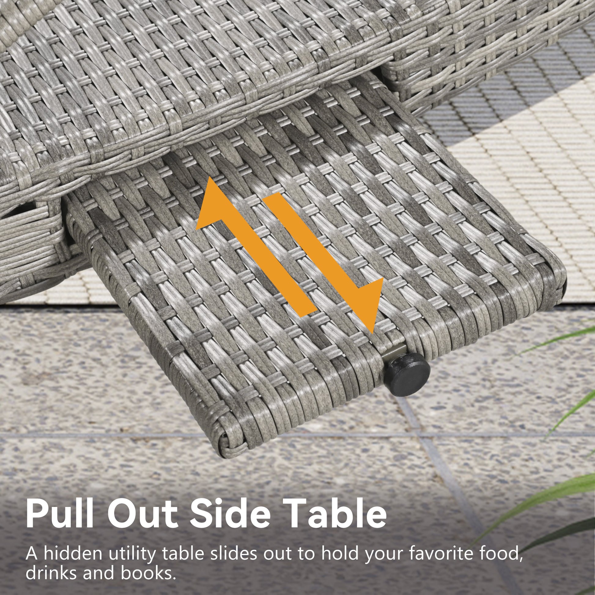 K&K 80'' Outdoor Wicker Chaise Lounge Chairs Set Of 2, Patio Rattan Reclining Chair Pull Out Side Table Adjustable Backrest Ergonomic Wave Design Pool Sunbathing Recliners, Grey No Lounge Grey Seats