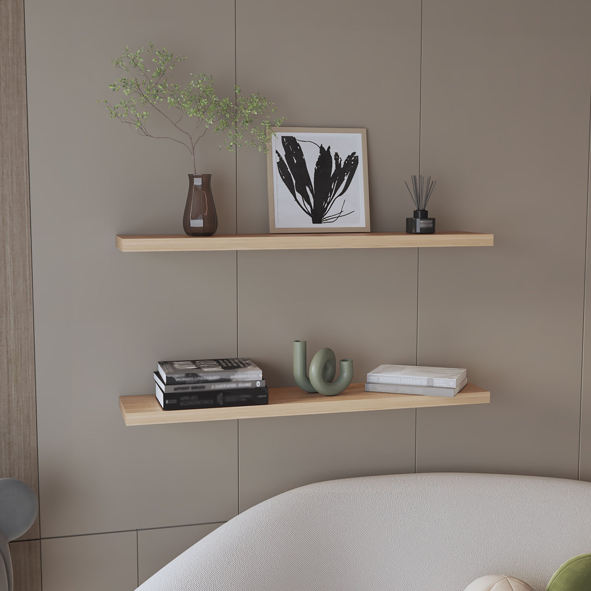 Ecco 47" Wide Floating Shelves Set Of 2, Shelves For Wall Decor For Bedroom, Bathroom Storage Shelves, Book Shelves For Living Room 2 Or Less Beige Horizontal Primary Living Space Open Back Modern