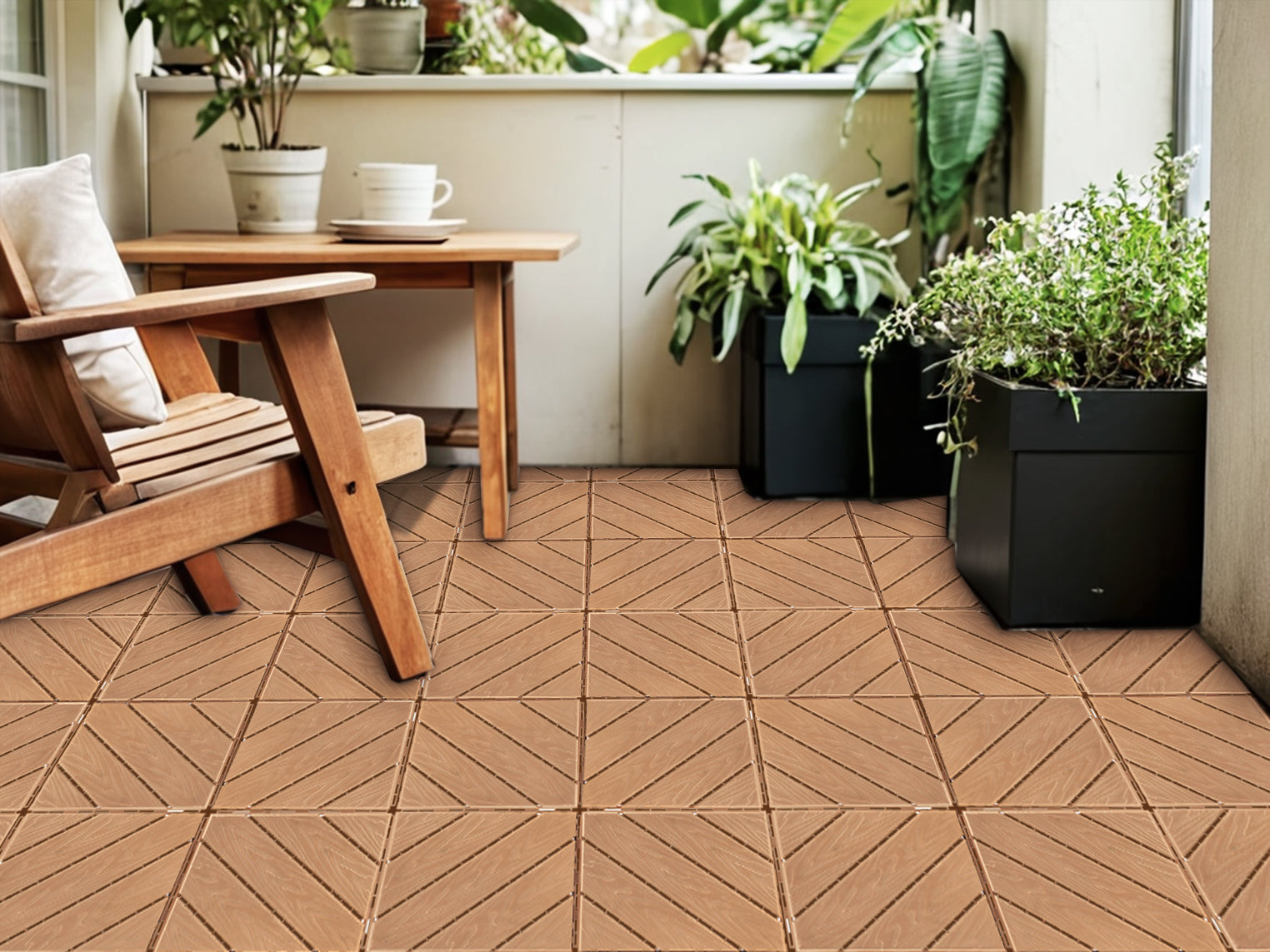 Plastic Composite Deck Tiles Set Of 35Pcs, Composite Decking Resist Rust, Water, Weather, Easy To Diy & Maintain, Ideal For Patios, Balconies, Rooftops, Decks, Indoor&Outdoor, 12X12" Wood Color Wood Modern Plastic Plastic