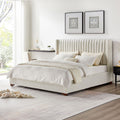 King Size Modern Design Bed Frame Upholstered Queen Bed Frame Platform With Headboard Corduroy Headboard Wooden Slats Support, No Box Spring Needed,Mattress Foundation,White King White Corduroy