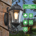 Outdoor Waterproof Glass Retro Wall Lamp Supports Multiple Types Of Light Bulbs 2 Pack With Light Sense Black Traditional Glass