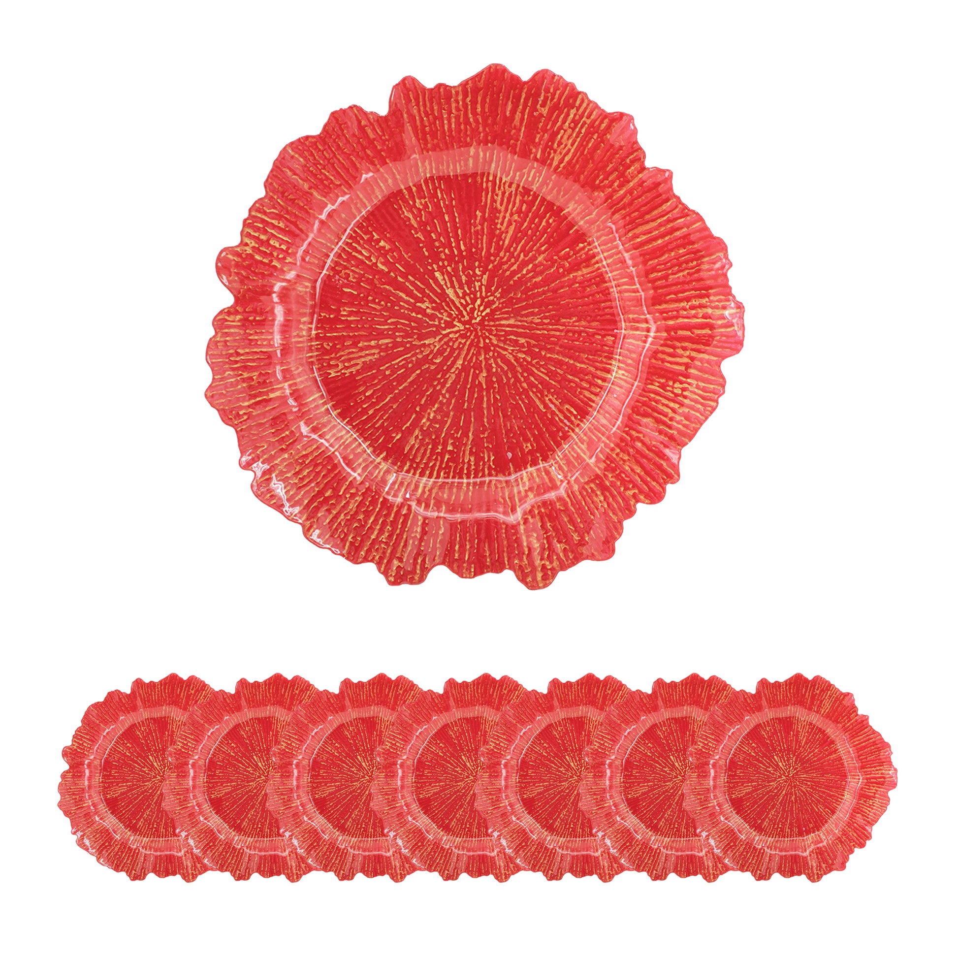 8 Pack Reef Plastic Charger Plate, D13" Red Plastic