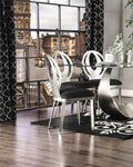 Contemporary Style Silver Metal Frame 2Pc Dining Chairs Black Microfiber Seat Cushion Dining Room Oval Back Design Chair Metal Black,Silver Dining Room Powder Coated Contemporary,Modern Side Chair Set Of 2 Metal,Microfiber