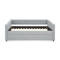 Full Size Daybed With Trundle Upholstered Sofa Bed, With Vertical Stripes, Linen Fabric, Grey 82.5