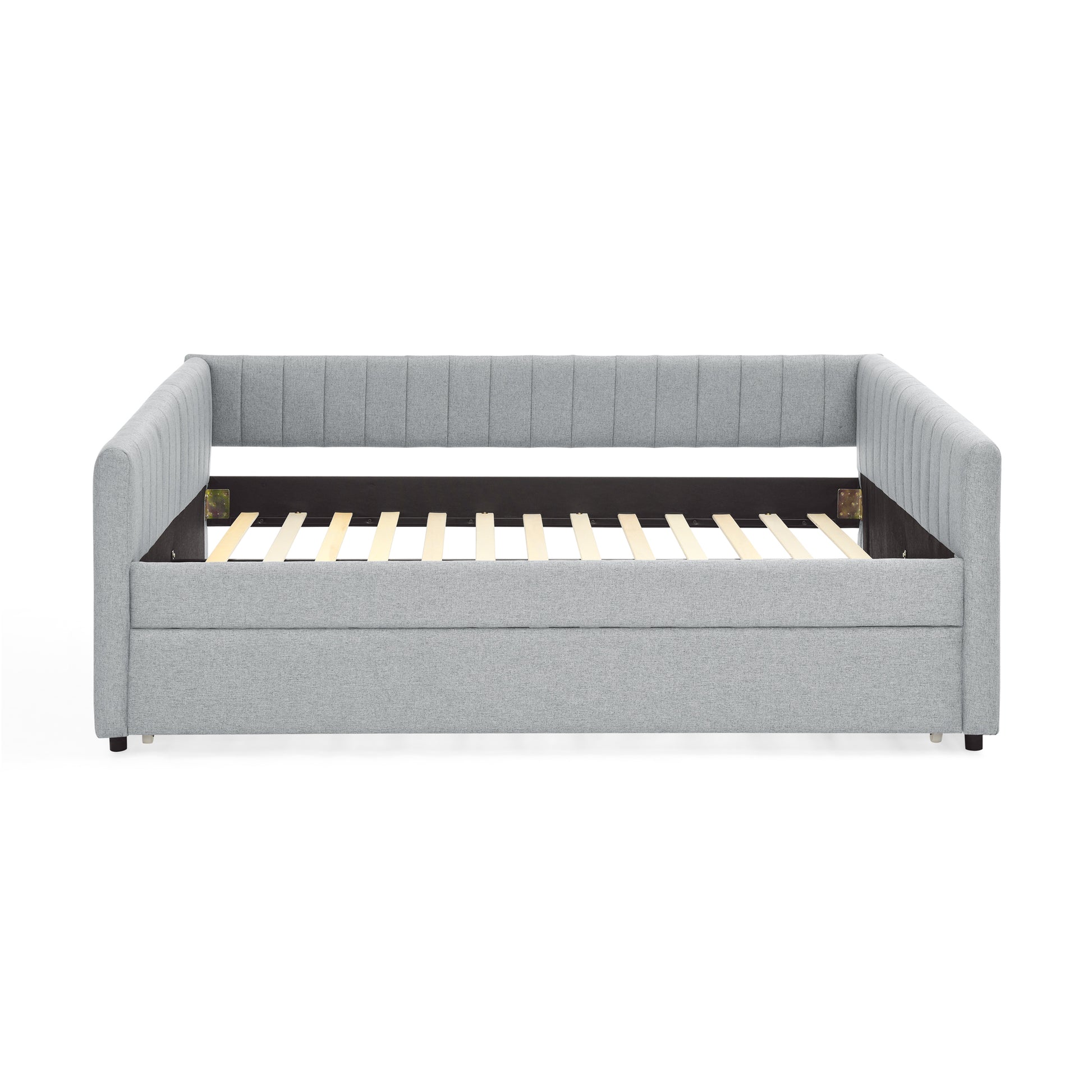 Full Size Daybed With Trundle Upholstered Sofa Bed, With Vertical Stripes, Linen Fabric, Grey 82.5"X58"X30" Grey Linen