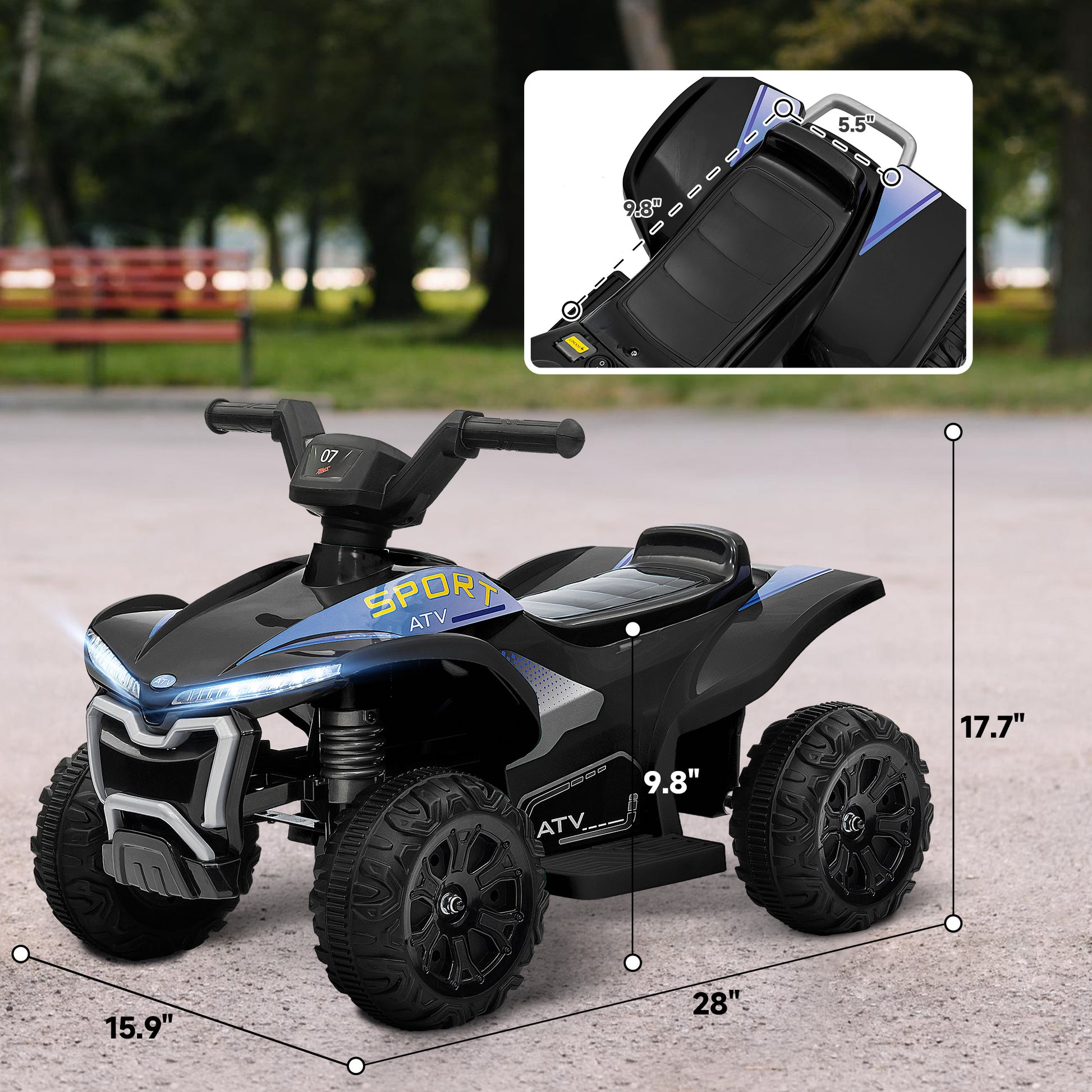 Qaba Kids Atv Quad, 6V Ride On Toy With 1.6Mph Max Speed, Rechargeable Battery, 4 Wheeler Battery Powered With Lights, Forward & Reverse For Toddlers, Black Black Polypropylene
