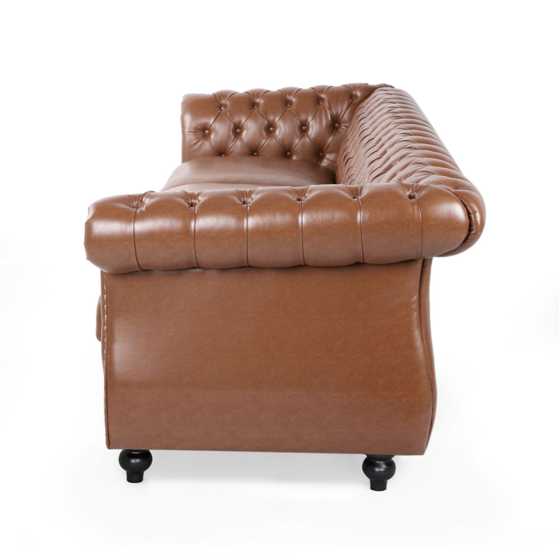 84.50'' Mid Century Cognac Brown 3 Seater Sofa, Pu, Classic Retro Sofa With Rolled Arms Modern, Elegant, And Comfortable Couch, Perfect For Living Room, Office, Bedroom, Primary Living Spaces Cognac Wood Primary Living Space Medium Soft Tight Back Medium