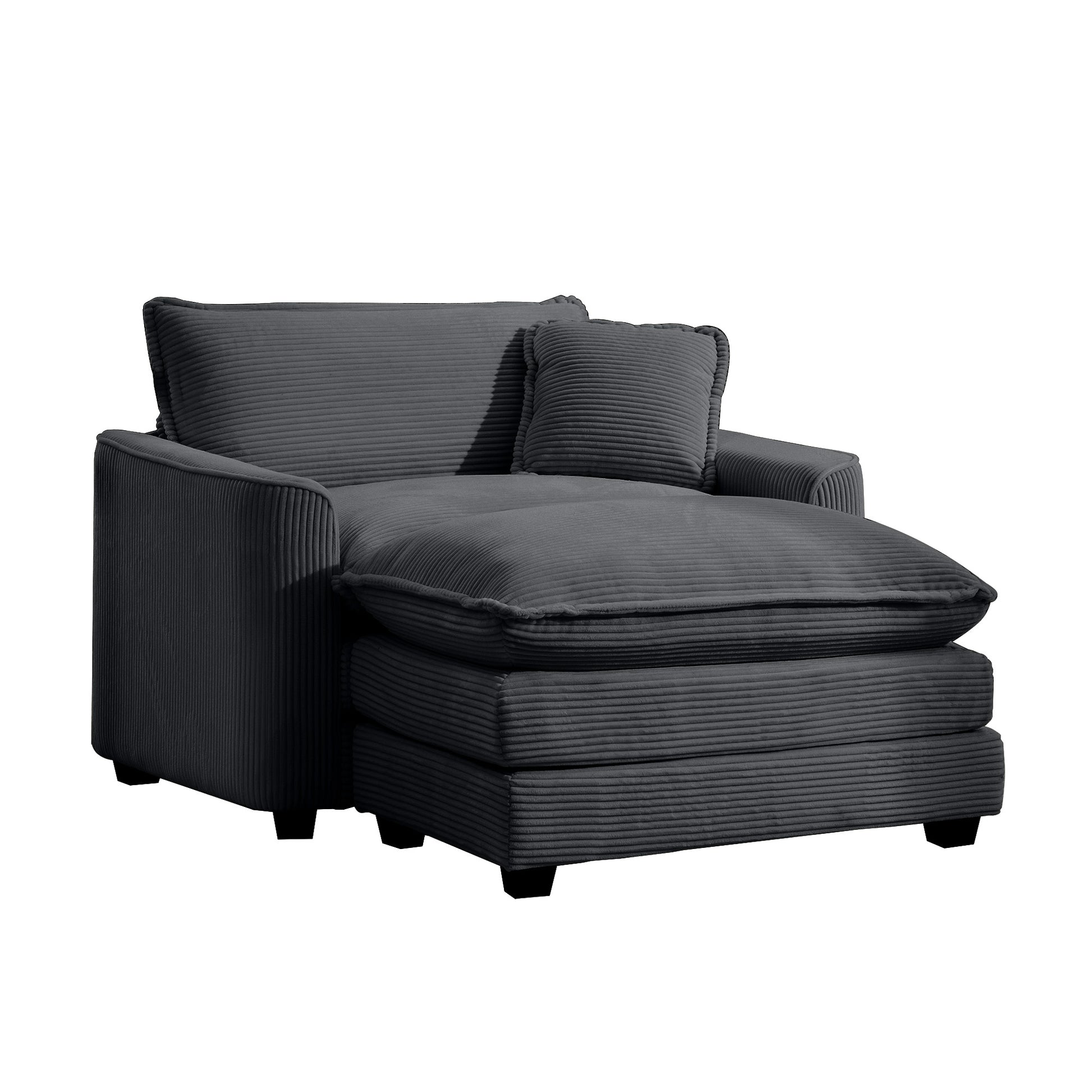 Comfortable Single Chair Deep Seat Sofa With Footstool With One Pillow, Suitable For Living Room And Bedroom, Club Multiple Occasions, Grey Corduroy Fabric Grey Corduroy 1 Seat