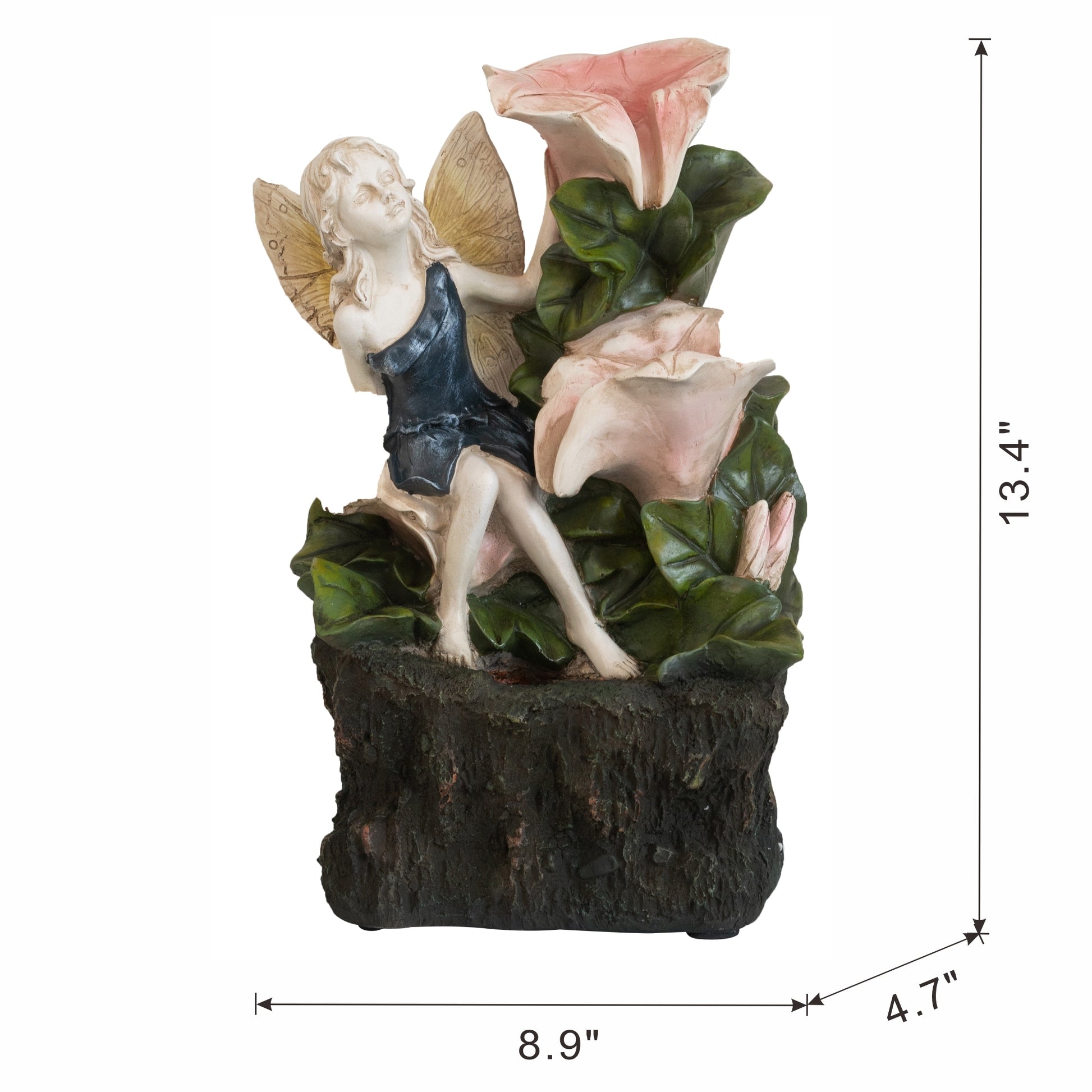 8.9X4.7X13.4" Decorative 3 Tier Tabletop Water Fountain With Fairy And Led Light, Angel Girl With Pink Flower Design, For Indoor Tabletop And Outdoor Multi Primary Living Space Art Deco,Rustic,Traditional Polyresin