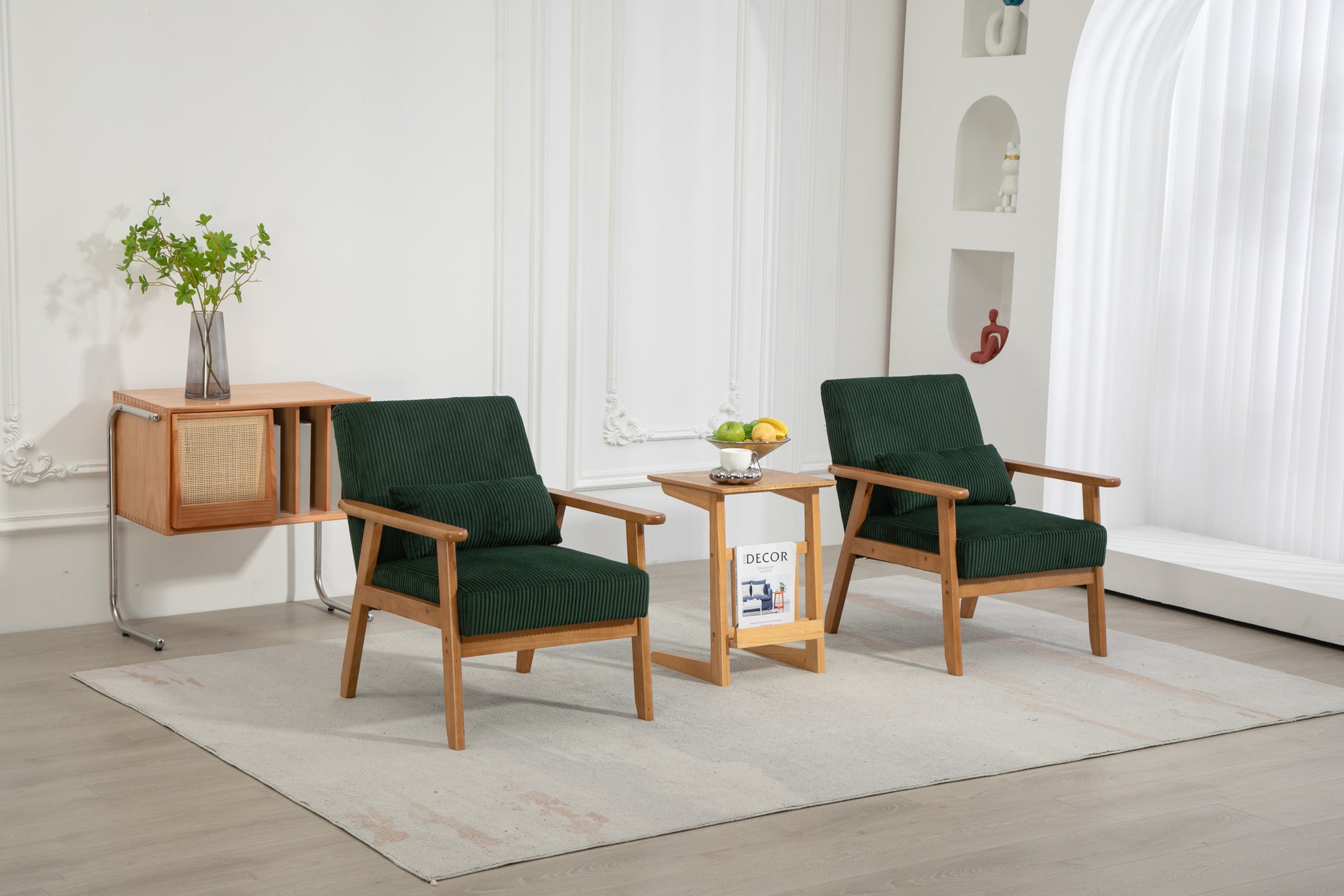 Leisure Chair With Solid Wood Armrest And Feet, Leisure Chair, Wood Frame, Velvet, Solid Rubber Wood Legs, Mid Century Modern Accent Chair, For Living Room Bedroom Studio Chair,Two Packs Emerald Corduroy