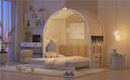 Twin Size Extended Bed With Arched Roof And Trundle, White Twin White Plywood