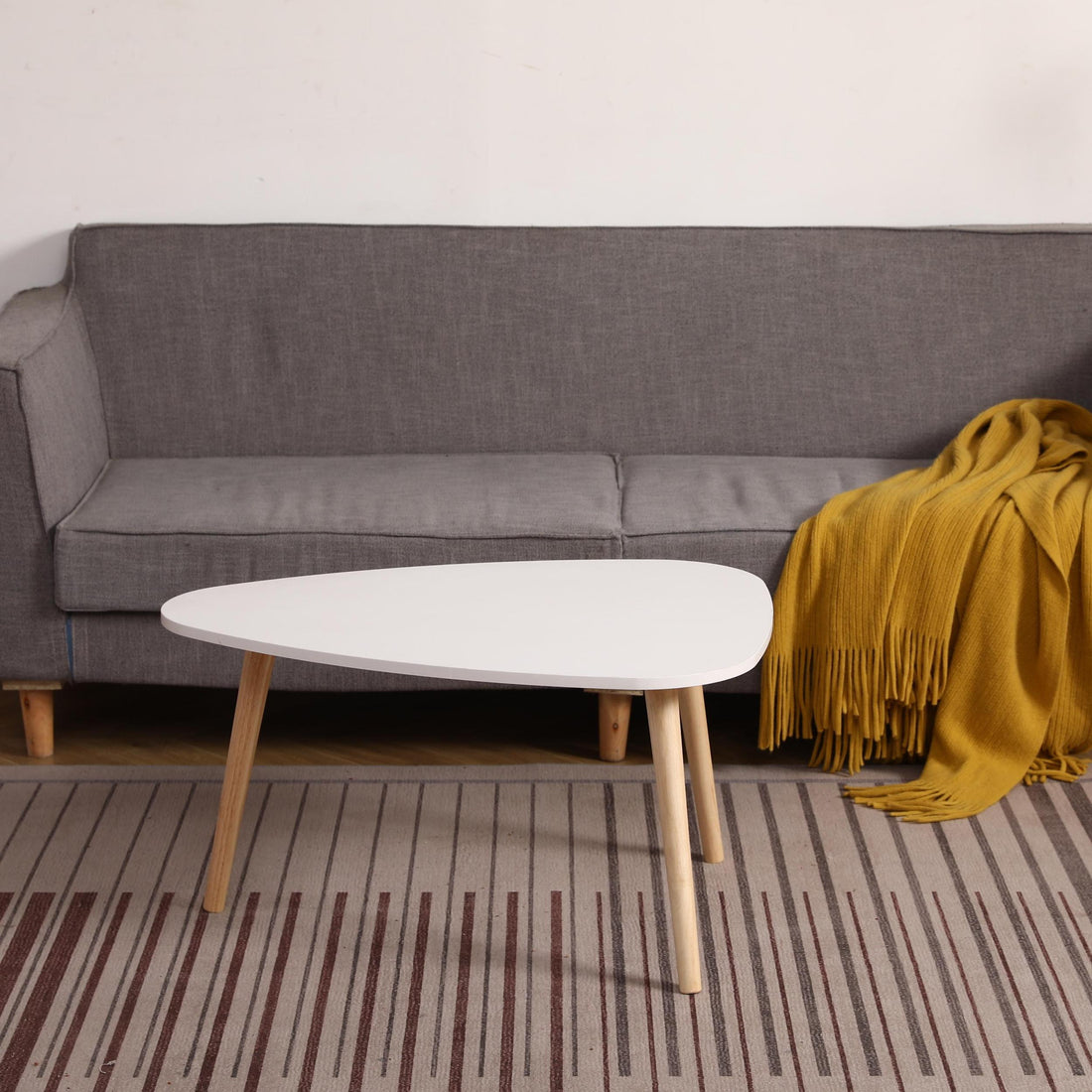 Egg Shape Coffee Table 790 White Oak Primary Living Space Modern Rubberwood Particle Board Particle Board